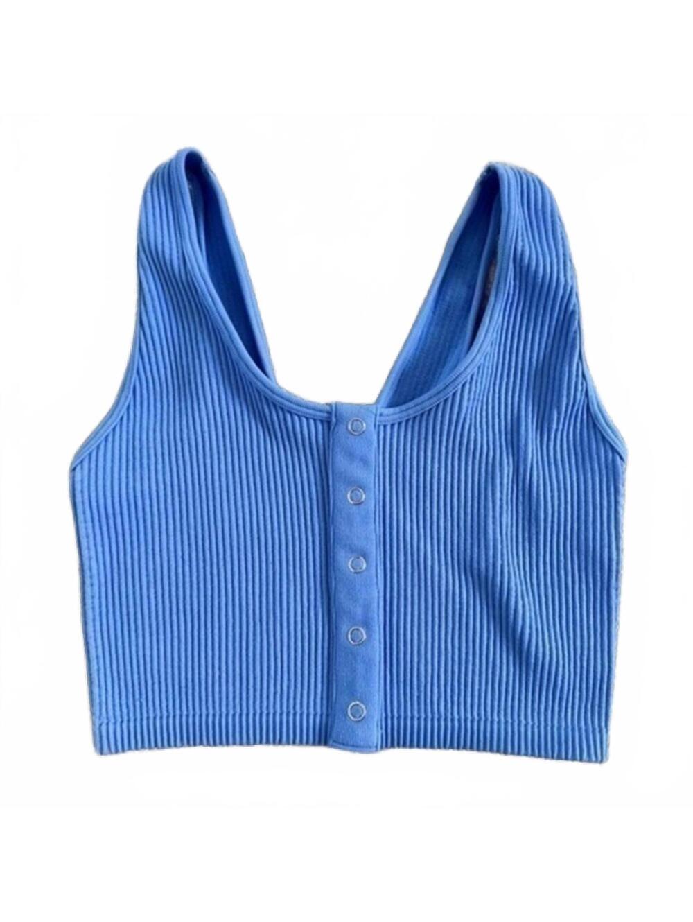 No Boundaries Juniors' Seamless Henley Crop Top Small Arctic Blue